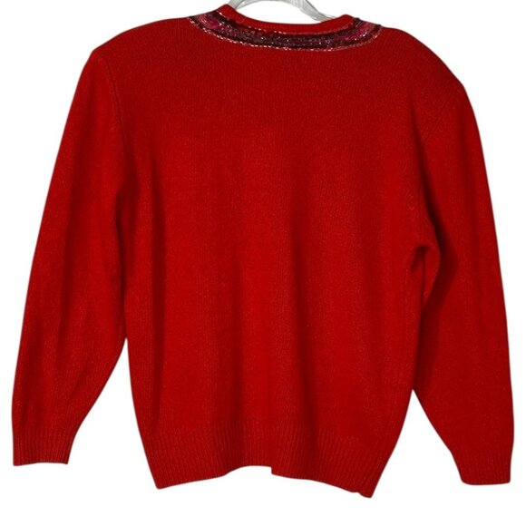 Vintage 1992 Red Knit Sequin Bow Sweater Silk/Nylon/Angora/Lambswool Size Medium - Picture 2 of 8